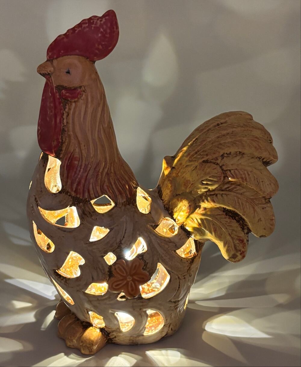 Ceramic Rooster Luminary Light Farmhouse Country Kitchen Decor Chicken 9”